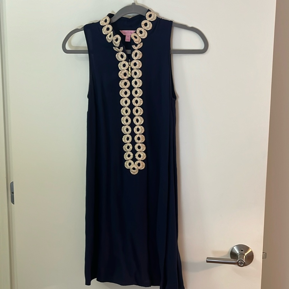 Lilly Pulitzer sleeveless navy gold dress